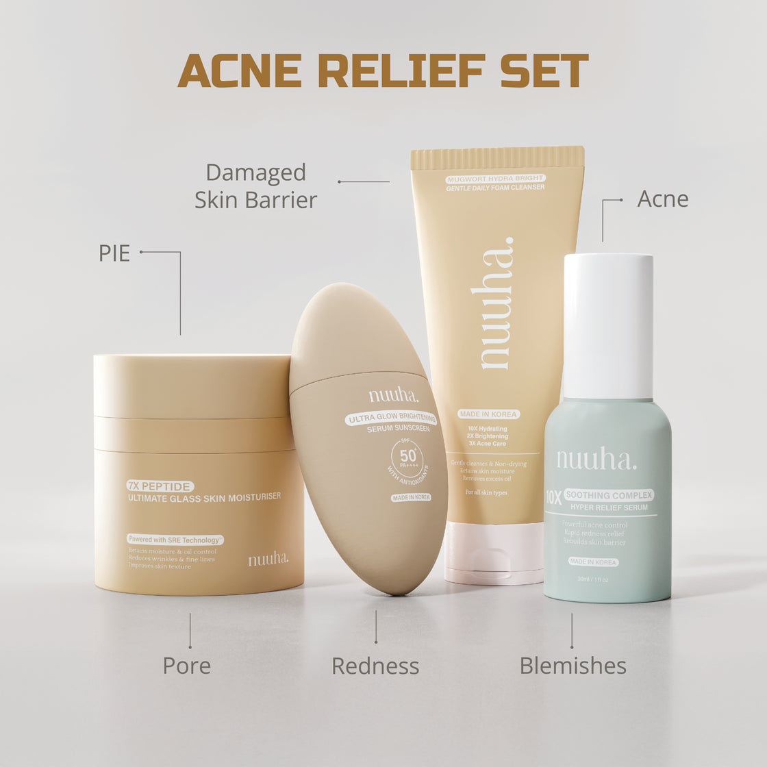 Nuuha Beauty Full Set - Brightening & Acne Relief Set/Brightening Set/Acne Relief Set