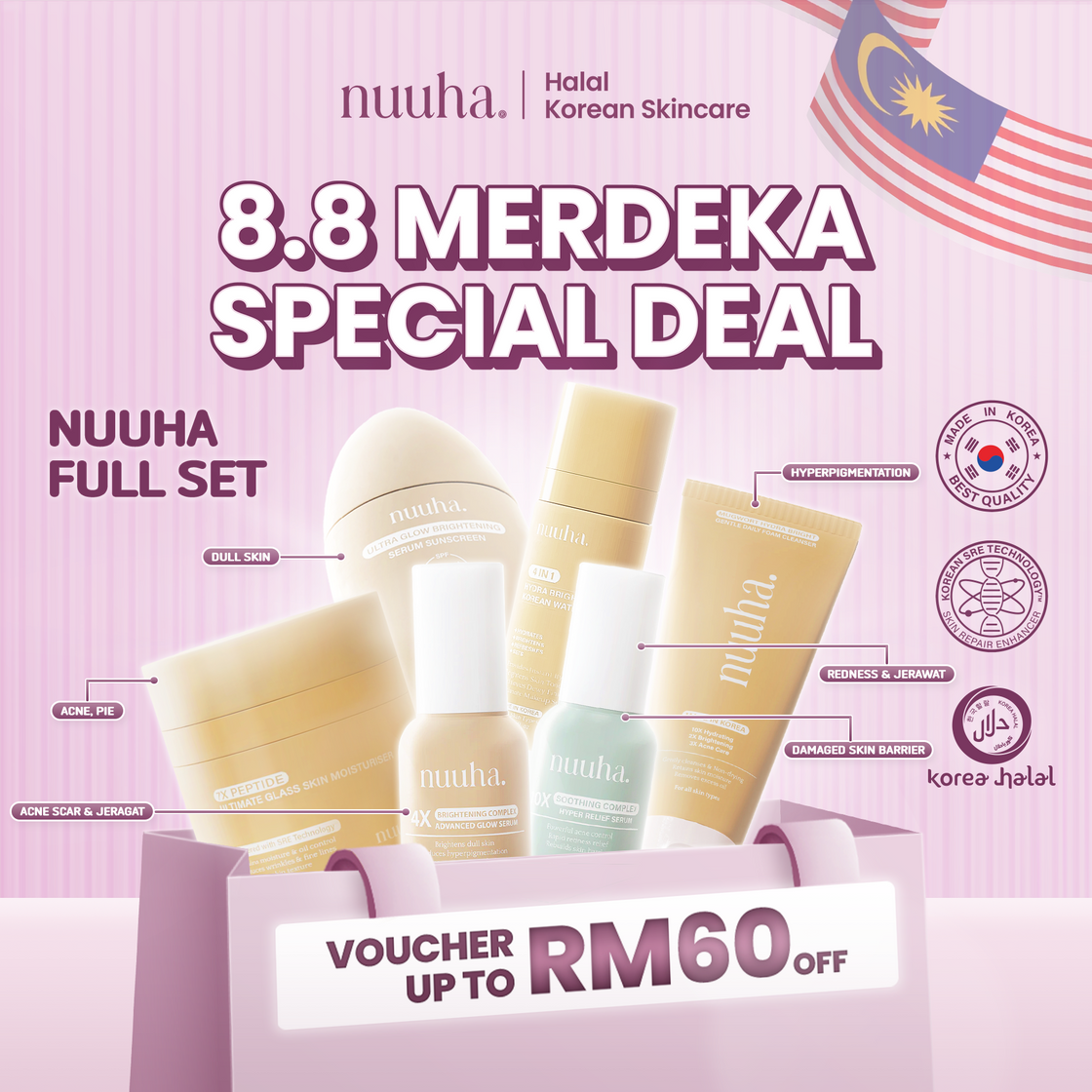 Nuuha Beauty Full Set - Brightening & Acne Relief Set/Brightening Set/Acne Relief Set