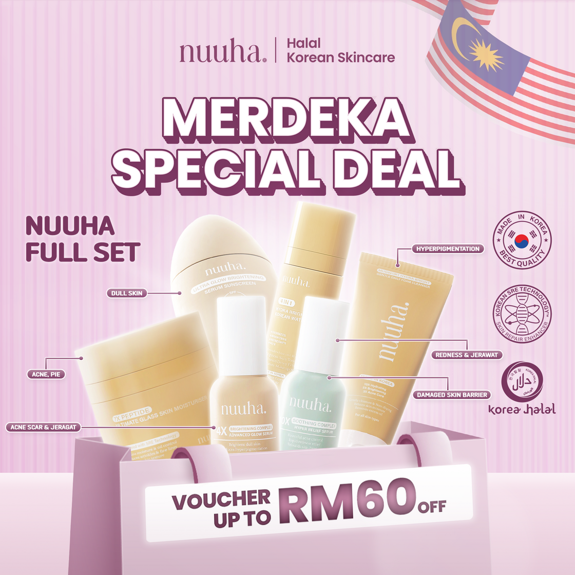 Nuuha Beauty Full Set - Brightening & Acne Relief Set/Brightening Set/Acne Relief Set