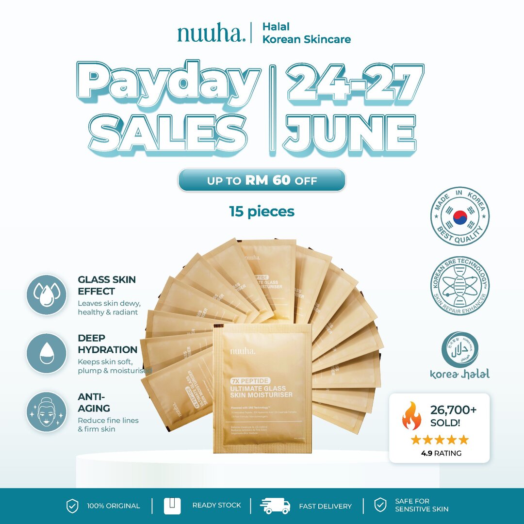 Nuuha Beauty Moisturizer Sachet Bundle Deal - 7X Peptide Ultimate Glass Skin Moisturiser (15 PIECES)