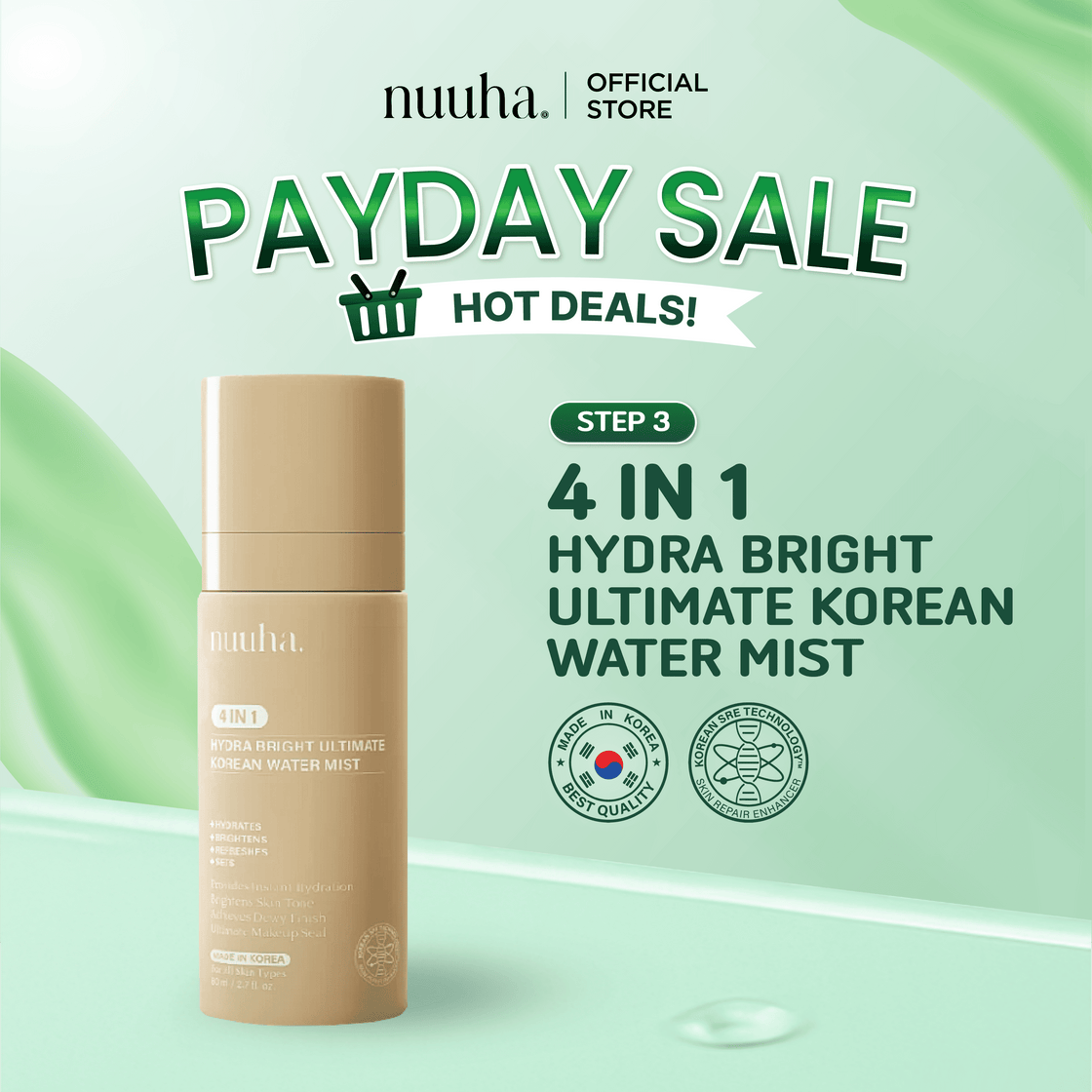 Nuuha Beauty 4 in 1 Bright Ultimate Korean Water Mist