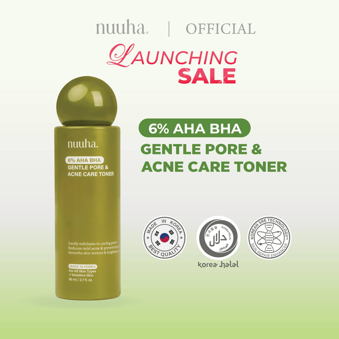 Nuuha Beauty 6% AHA BHA Gentle Pore & Acne Care Toner